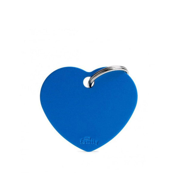Placa ID My Family Corazón Grande Azul en Aluminio | Accesorios Perros y Gatos | Anipet Colombia